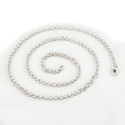 Solid 925 Sterling Silver 3mm Rolo Chain Necklace 16" to 30" | Classic Round Link Chain with Lobster Clasp, Minimalist Design for Men & Women - size: 18"