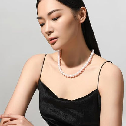 Aleasha Faux Pearl Strand 4mm-10mm 14"-22" White Pearl Necklace Choker Women Men Wedding Jewelry - color: White-10mm, size: 20inches