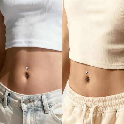 14G Floating Belly Button Ring Piercing Jewelry 316L Stainless Surgical Steel Round Heart Cubic Zirconia Opal Navel Rings Belly Button Ring Piercing Jewelry for Women 14 Gauge Hypoallergenic - color: Black-14MM Bar-Clear CZ