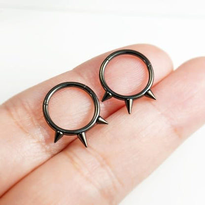 16G 2PCs Spike Clicker Snake Bite Jewelry, Septum Ring, Hoop Lip Rings Snake Bites, Labret Jewelry for Lip Piercing, Cartilage Hoop Earrings, 8mm 10mm 12mm - color: Black-2PCs, size: 16G-10mm