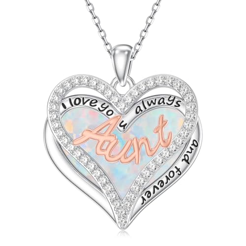925 Sterling Silver Necklace Gifts for Women Crystal/Opal Jewelry Pendant Christmas Birthday Gift - style: Opal-Aunt