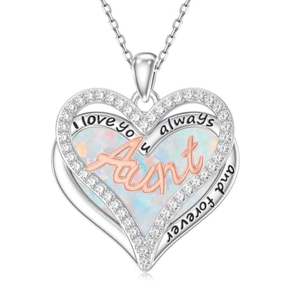 925 Sterling Silver Necklace Gifts for Women Crystal/Opal Jewelry Pendant Christmas Birthday Gift - style: Opal-Aunt