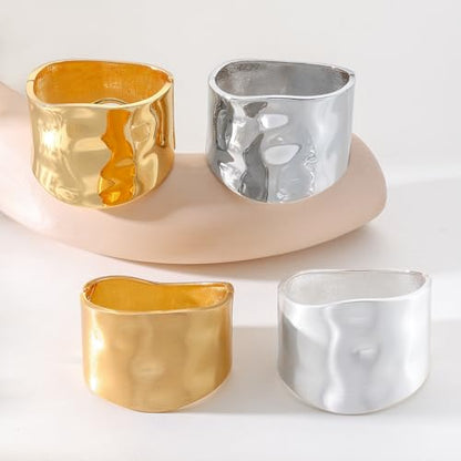Bangle Bracelets for Women | 14K Gold Plated Trendy Wide Bracelets | Hinged Arm Cuff Bangles Chunky Bracelet for Women - color: Style A-Gold Plated Bangles