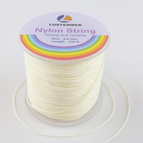 LUSTEMBER 0.8mm Nylon String, Strong Bracelet String, Durable Nylon Cord for Jewelry Making, Bracelets, Beading, Necklaces, Rattail Braiding, Kumihimo, Wind Chimes, Blinds and Handicrafts - size: Beige