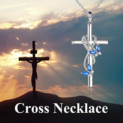 POPLYKE Cross Necklace for Women 925 Sterling Silver Cross Pendant Necklace Animal Jewelry Christmas Gifts for Women Mother Grandma - style: Butterfly