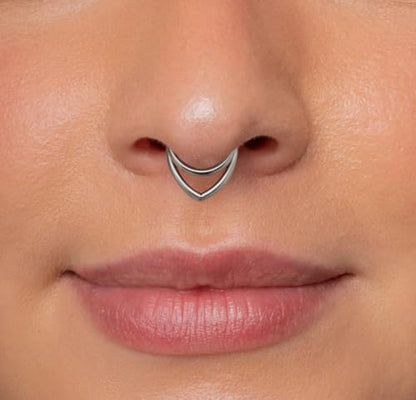 16G Septum Ring Hinged Septum Clicker Nose Ring Septum Piercing Jewelry - color: V-silver, size: 10mm