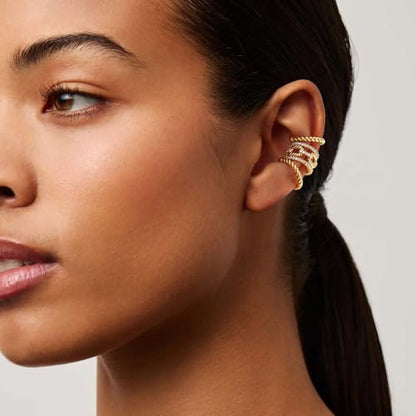 MEVECCO Ear Cuffs Non Piercing 18K Gold Plated Ear Cuff Earring Sets Clip on Cartilage Cubic Zirconia Pearl Minimalist Hypoallergenic Fake Hoop Earrings Stack Women Gifts - style: 3pcs-Twist