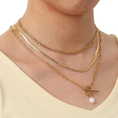 Dainty Pearl Necklace for Women Gold Plated Bridal Wedding Jewelry Trendy Cute Lariat Pearl Pendant Drop Charm Choker Stackable Necklace Gift for Women Mom Sister Daughter - color: E.3pcs