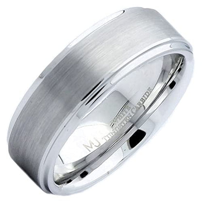 Tungsten Carbide Wedding Bands That Feature Different Finishes and Edge Colors - color: White/Brushed-8mm