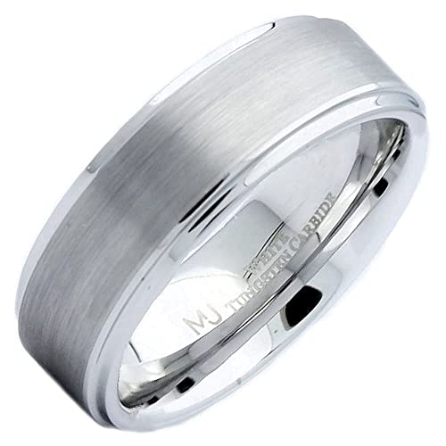 Tungsten Carbide Wedding Bands That Feature Different Finishes and Edge Colors - color: White/Brushed-8mm
