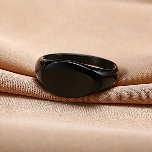 HIJONES Mens Stainless Steel Signet Ring Matte Brushed Square | Simple Statement ,Wedding Band,Polished Round - color: 9mm-Black