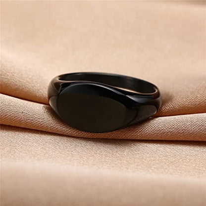 HIJONES Mens Stainless Steel Signet Ring Matte Brushed Square | Simple Statement ,Wedding Band,Polished Round - color: 9mm-Black