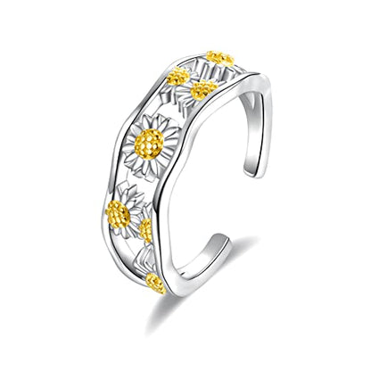 Sariel 925 Sterling Silver Toe Rings for Women Boho Adjustable Mid Finger Rings Summer Vacation Ocean Beach - color: Daisy