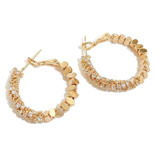 Hoop Earrings for Women, Hypoallergenic Stainless Steel Lightweight Thin Large Big Hoops Earrings Set for Women, Non Tarnish for Jewelry Gift 40MM - color: Gold Rhinestone & Square Hoop Earrings