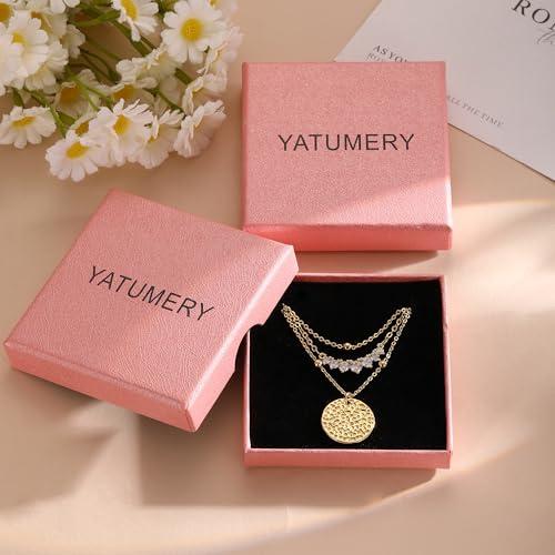 Layered Necklaces for Women 14K Gold Plated Stack Circle Pendant Trendy Long Chain Stackable Handmade Coin Necklace Set Dainty Gold Stacked Jewelry Gifts - color: Gold-1