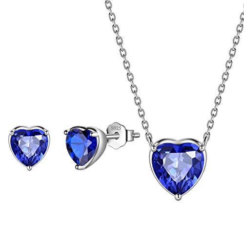 Aurora Tears Hearts Necklace Earrings Jewelry Sets - Women 925 Sterling Silver Birthstone Pendants Earrings Set Crystal Wedding Birthday Jewelry - color: I.September-set
