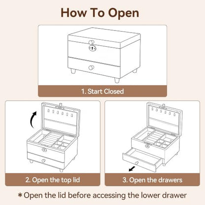 Black Walnut Lockable Jewelry Box with Feet, Wooden Organizer for Women | 3 Layer, Solid Wood, Handcrafted, Drawer, Lock Key, Removable Tray, Necklace Ring Earring Watch Case, Gift for Mom Girls - color: 3 Layer Full Lock with Feet