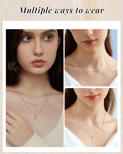 ACECHA Silver Necklace for Women, Dainty Layered Stack Set | silver plated, stackable, choker necklaces with cz pendant, ideal for daily prom wedding jewelry - color: silver-waterdrop diamond