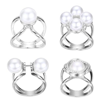 PATIKIL Scarf Rings for Women, Pearl Flower Scarf Ring Buckle and Slides for Women Metal T-shirt Ties Clip for Dress Coat - color: Silver