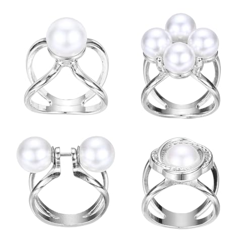 PATIKIL Scarf Rings for Women, Pearl Flower Scarf Ring Buckle and Slides for Women Metal T-shirt Ties Clip for Dress Coat - color: Silver