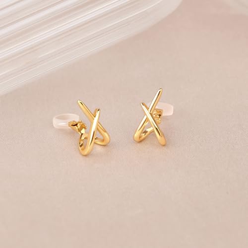 FAN&LOUIS Clip On Earrings Women,14K Gold Clip-On Stud Earrings Trendy Simple Minimalist Lightweight Non Pierced Earrings Stud for Women Gifts
