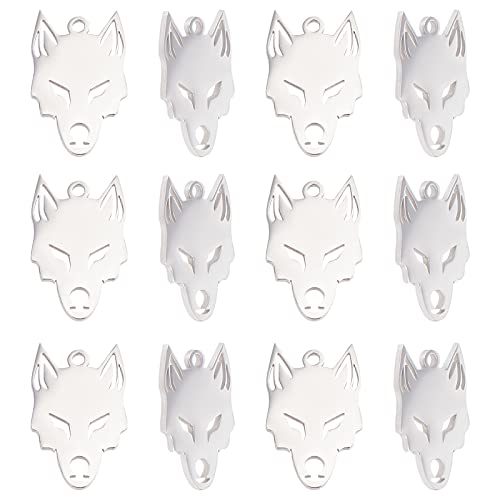 UNICRAFTALE 20pcs Wolf Pattern Charms Stainless Steel Pendants Metal Animal Charm for Bracelets Necklaces Jewelry Making, Stainless Steel Color, Hole 1.4mm - size: 18.5mm long