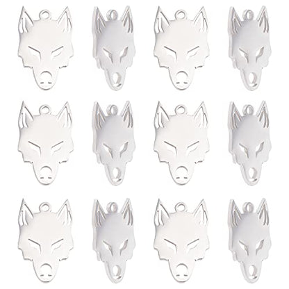 UNICRAFTALE 20pcs Wolf Pattern Charms Stainless Steel Pendants Metal Animal Charm for Bracelets Necklaces Jewelry Making, Stainless Steel Color, Hole 1.4mm - size: 18.5mm long