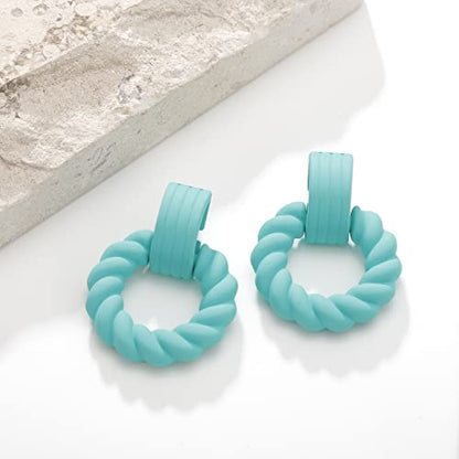 RUOFFETA Rectangle Earrings for Women, Acrylic Square Earrings Twisted Geometric Statement Jewelry - color: Aqua Round