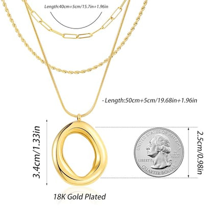 Layered Gold Necklaces for Women,18K Real Gold Plated Trendy Circle Pendant Necklace, Stackable Necklace Stainless Steel Jewelry Gifts for Birthday Valentine's, Mother's Day & Christmas - style: Gold-C