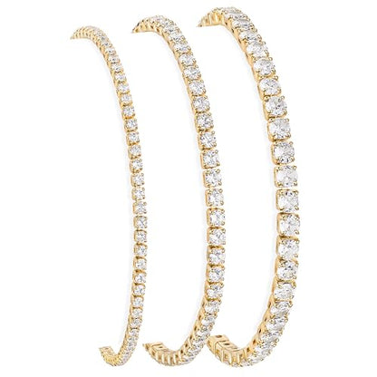 925 Sterling Silver Bracelets for Women Stack, Trendy Tennis Bangle Cuff Jewelry Set 14K Gold Plated, Adjustable Bracelet Set for Wrist Essentials, Women Fashion Watch Band Acecessories - style: Bracelet_3pcs(Gold Tennis Set)