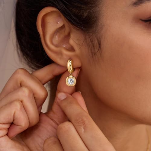 LLWOM Gold Dangle Earrings for Women-Trendy 14K Gold/Silver Plated Cubic Zirconia Huggie Hoop Earrings Teardrop Earrings Lightweight Hypoallergenic Statement Jewelry Gifts for Women - color: G-Dangle Hoop