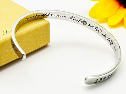 Dczosily Inspirational Bracelets for Women Stainless Steel Cuff Bracelet Engraved Jewelry Motivational Bangles Personalized Gifts for Best Friend/Mom - style: 01Friend-You are Beautiful For you are Fearfully And Wonderfully made