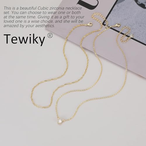 Tewiky Dainty 14k Gold Plated/Silver Cubic Zirconia Necklaces for Women, Simple CZ Jewelry Necklaces Trendy Gifts - color: Gold sterling silver layer CZ
