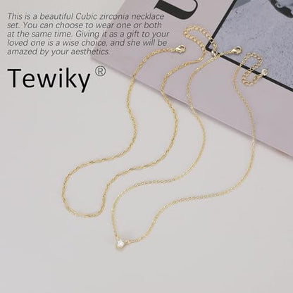 Tewiky Dainty 14k Gold Plated/Silver Cubic Zirconia Necklaces for Women, Simple CZ Jewelry Necklaces Trendy Gifts - color: Gold sterling silver layer CZ