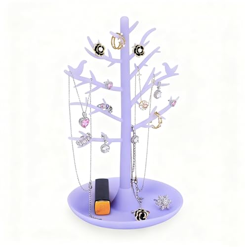 Zegcohjave Jewelry Holder Organizer, Tree Silicone Necklace Display Stand, Earring Bracelet Ring Holder, Small Jewelry Storage Tower for Vanity, Gift for Women (Light purple) - color: Light purple