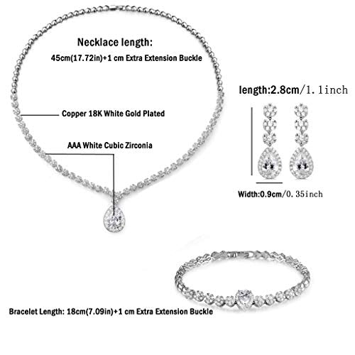 Jewelry Set for Women, Necklace Dangle Earrings Bracelet Set with White AAA Cubic Zirconia, Allergy Free Wedding Party Jewelry for Bridal Bridesmaid - color: Necklace + Earrings-Bracelet-flower