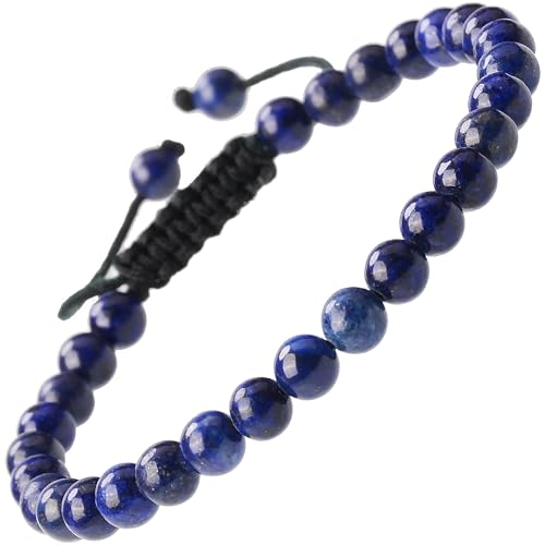 MASSIVE BEADS Natural Healing Power Gemstone Crystal Beads Unisex Adjustable Macrame Bracelets - color: Lapis, size: 6mm
