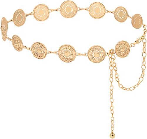 Women's Chain Belt Metal Waist Belt Chunky Belly Link Belt - color: Pattern Gold, size: M: 47.2 in