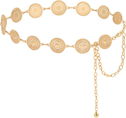 Women's Chain Belt Metal Waist Belt Chunky Belly Link Belt - color: Pattern Gold, size: S: 41.3 in