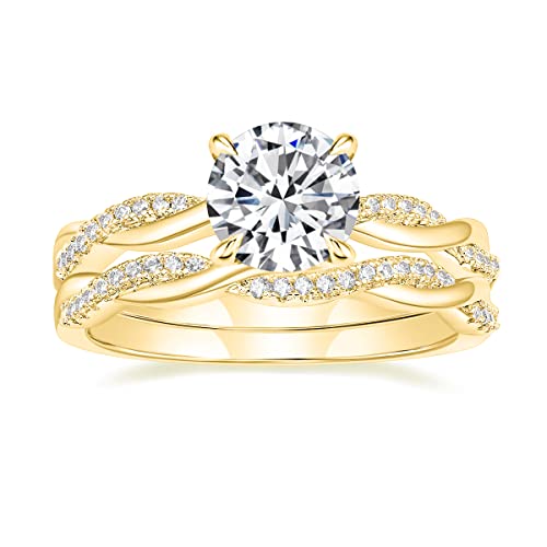 Mameloly 1.5ct Engagement Rings for Women Round Bridal Ring Sets Cubic Zirconia Wedding Band Twisting Infinity Pave Set Size 3-12 - color: 14K Gold Plated