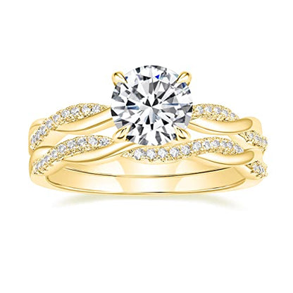 Mameloly 1.5ct Engagement Rings for Women Round Bridal Ring Sets Cubic Zirconia Wedding Band Twisting Infinity Pave Set Size 3-12 - color: 14K Gold Plated