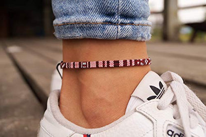 Made by Nami Surfer Anklet for Men and Women Waterproof and Adjustable Surfer Ankle Bracelet String Ankle Bracelet Beach Accessory for Ethnic Hippie Style - color: Ruby Red