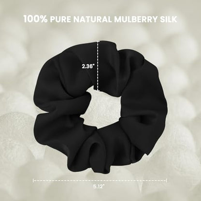 Silk Hair Scrunchies for Women, 100% Mulberry Silk Hair Ties, No Damage for Curly Hair, Large Scrunchie for Sleep, 1-Pack, Balck, L - color: Balck