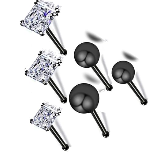 14k Gold Plated 316L Surgical Steel 22g/20g/18g Nose Rings Studs L-Shape Bone Screw Nostril Piercing 1.5mm 2mm 2.5mm 3mm 3.5mm 4.5mm CZ Nose Studs for Women - color: 20g 5pcs Bone Black Surgical Steel