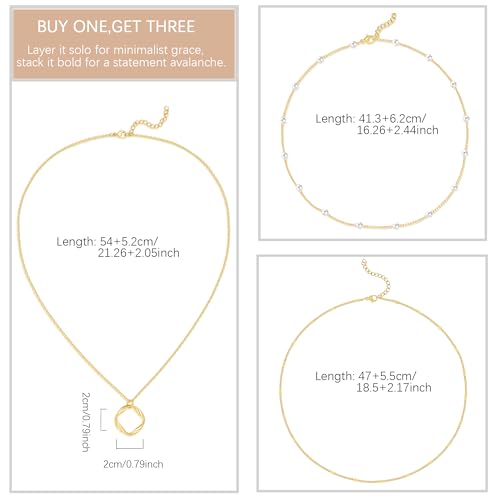 Evabelle Gold Layered Necklace for Women Trendy Jewelry 14K Real Gold Plated Chunky Chain Stackable Necklaces Dainty Choker Necklaces Rectangle Square Pendant - color: Gold Necklace 04