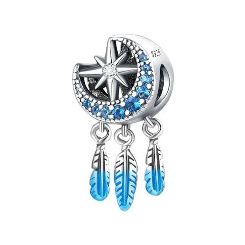 925 Sterling Silver Charms for Bracelets and Necklace Religious Cross Pendants Praying Hands, Bible, Virgin Mary, Jesus, Church Bead Jewelry - color: Star Moon Tassel Feather