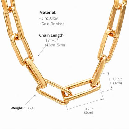 COBI Paperclip Chain Necklace for Women,Beaded Necklace,18K Gold /925 Sterling Silver Plated,Chunky Link Chain Necklace for Daily Wear,Ideal Gift for Her 17" - style: Paperclip-Gold