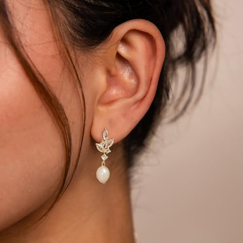 Gold Earrings for Women Trendy, Dainty Dangle Earrings 14K Gold Plated Drop Earrings Cute Wedding Earrings Fashion Prom Bridal Jewelry Gifts - color: Gold-A7