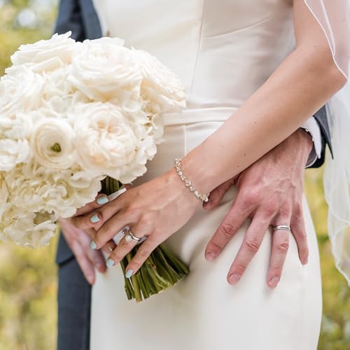 EVER FAITH Cubic Zirconia Pearl Bridal Prom Tennis Bracelet for Women | Elegant Pear CZ Wedding Jewelry Gift, for Bride Bridesmaid - style: Floral_Gold-Plated-Brass