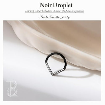 316L Stainless Steel 16G Teardrop 5A CZ Septum Nose Rings Daith Piercing | Hinged Seamless Septum Nose Ring CZ Helix Tragus Daith Piercing Jewelry for Women Silver, Black, 14K Gold Plated 8mm/10mm - color: Black, Clear CZ(5A), size: 16g(1.2mm)-8mm